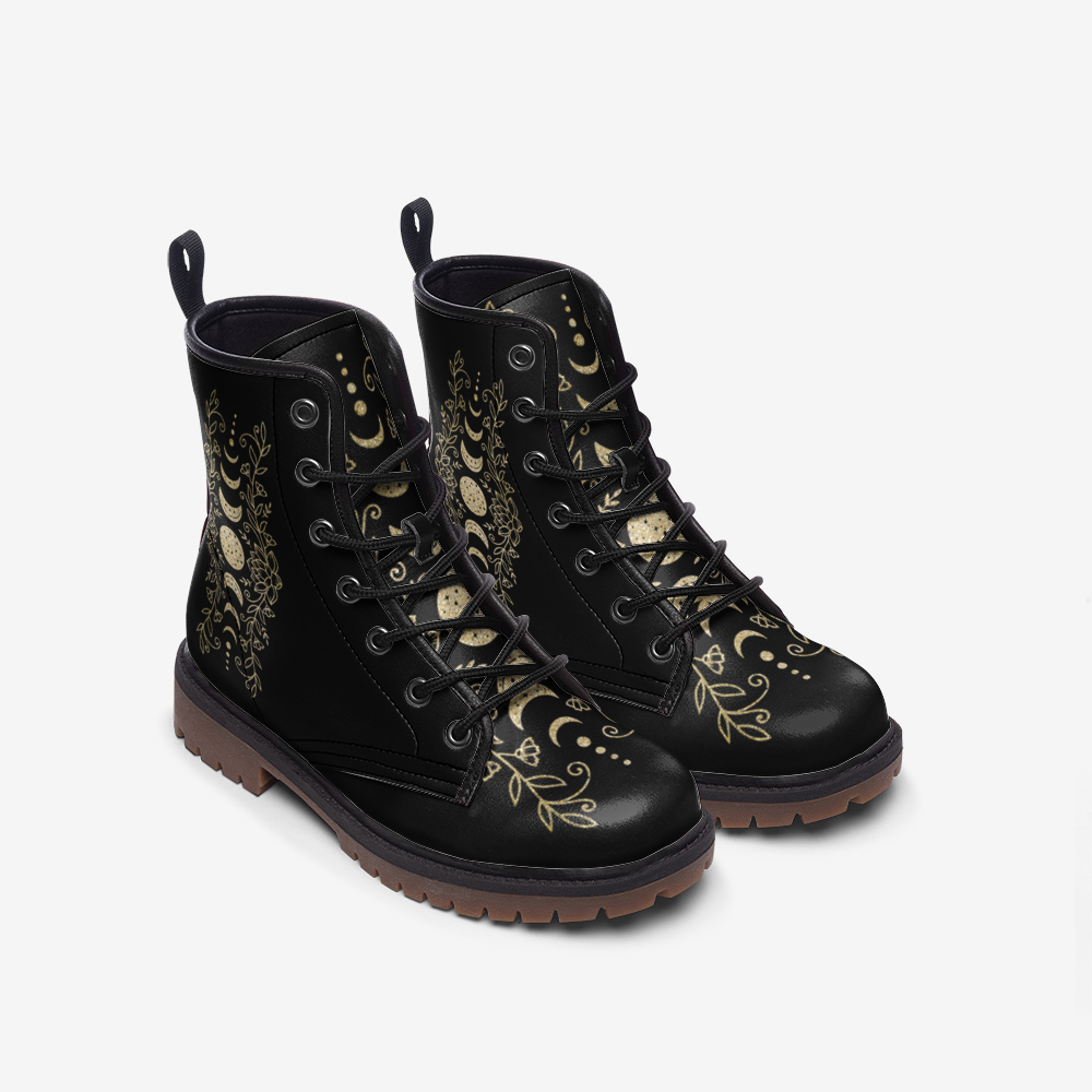 Moon Phases Combat Boots – Vegan Leather