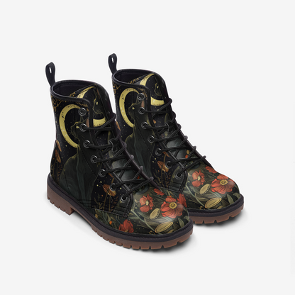 Mystic Moonlight & Black Cat Combat Boots – Vegan Leather