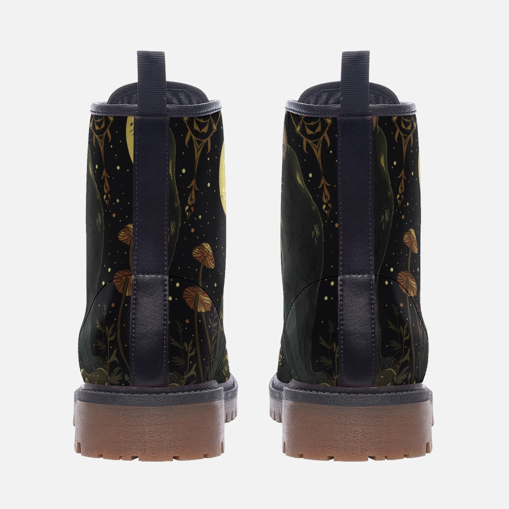 Mystic Moonlight & Black Cat Combat Boots – Vegan Leather