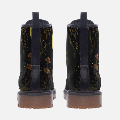 Mystic Moonlight & Black Cat Combat Boots – Vegan Leather