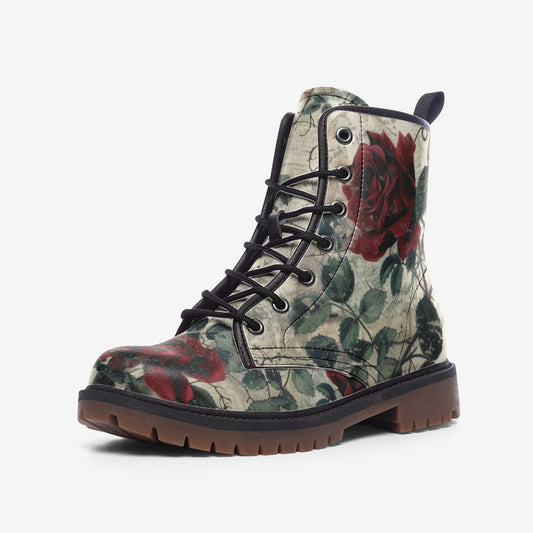Gothic Dark Floral Combat Boots – Vegan Leather