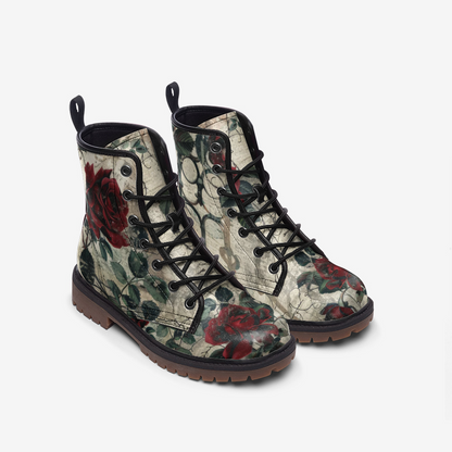 Gothic Dark Floral Combat Boots – Vegan Leather