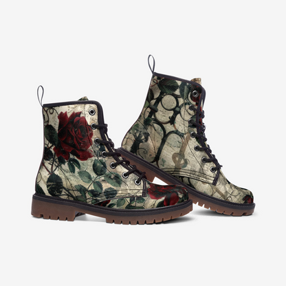 Gothic Dark Floral Combat Boots – Vegan Leather