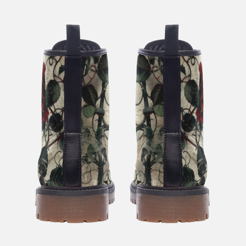 Gothic Dark Floral Combat Boots – Vegan Leather
