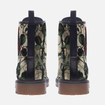 Gothic Dark Floral Combat Boots – Vegan Leather