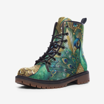 Peacock Print Combat Boots – Vegan Leather