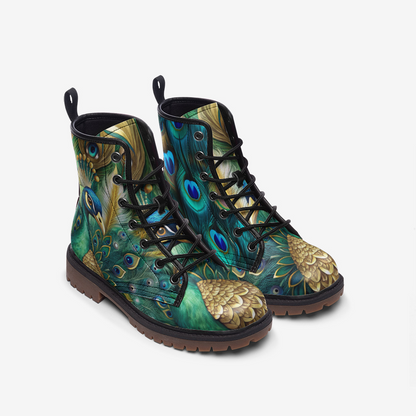 Peacock Print Combat Boots – Vegan Leather