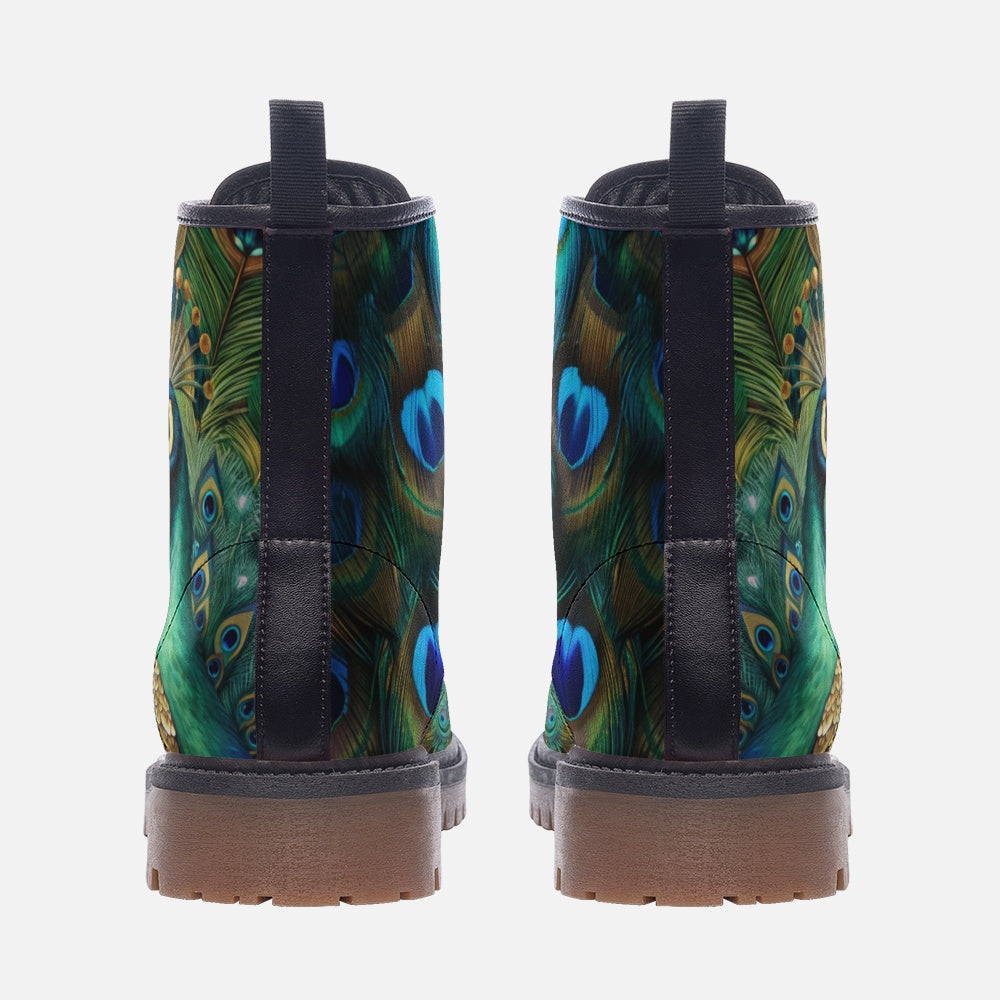 Peacock Print Combat Boots – Vegan Leather