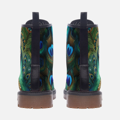 Peacock Print Combat Boots – Vegan Leather
