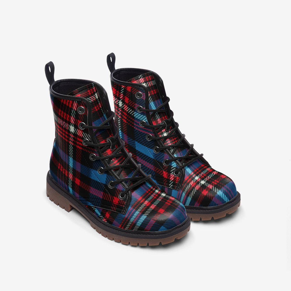 Classic Tartan Plaid Combat Boots – Vegan Leather