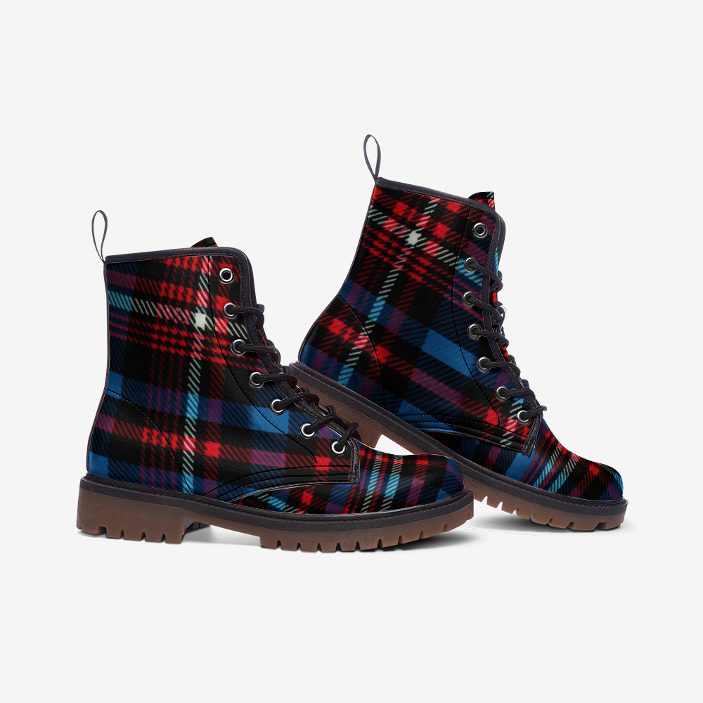 Classic Tartan Plaid Combat Boots – Vegan Leather