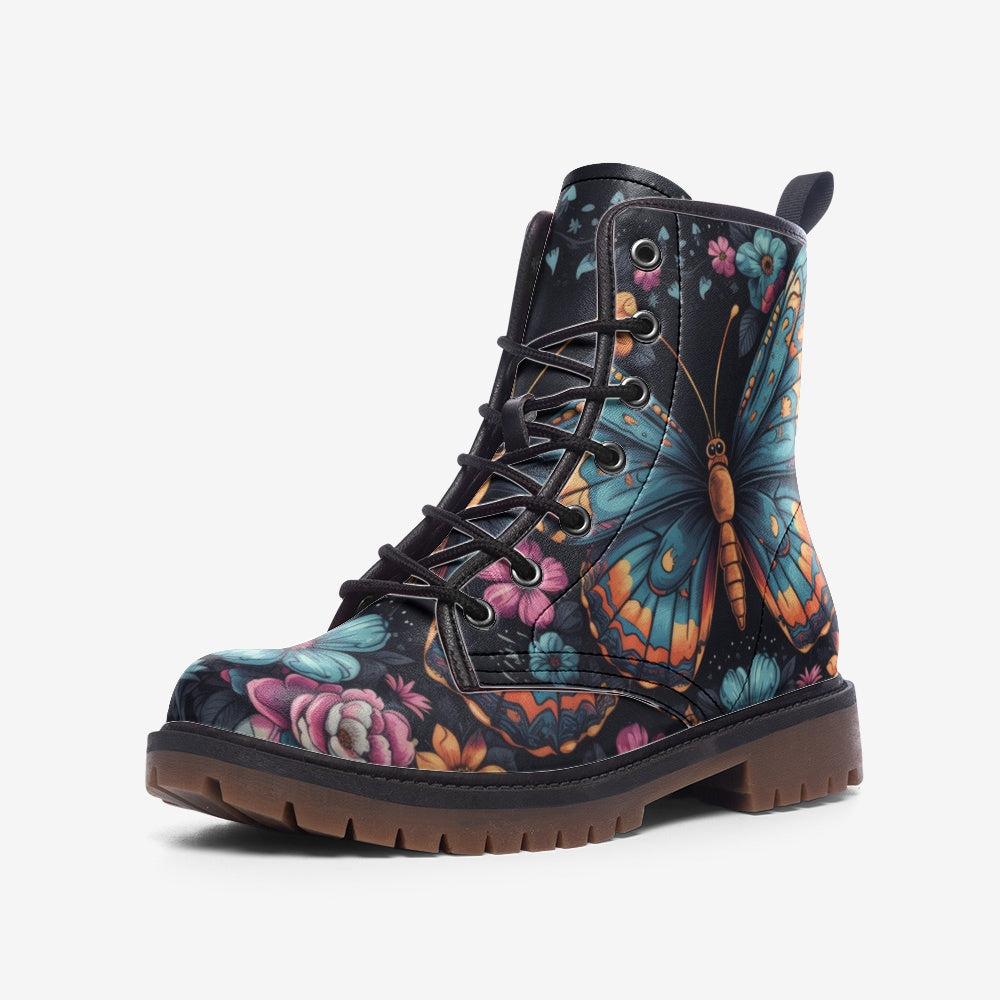 Whimsical Monarch Butterfly Combat Boots – Vegan Leather