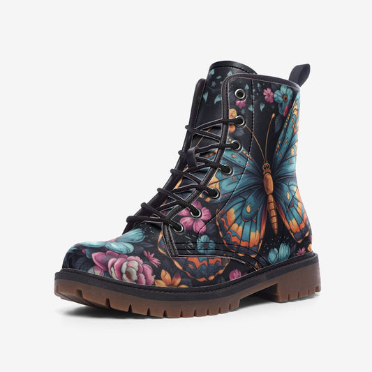 Whimsical Monarch Butterfly Combat Boots – Vegan Leather