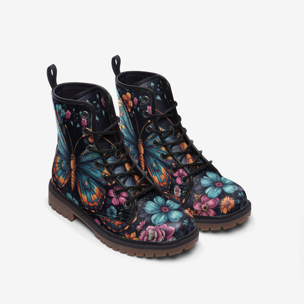 Whimsical Monarch Butterfly Combat Boots – Vegan Leather