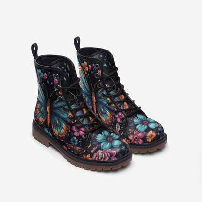 Whimsical Monarch Butterfly Combat Boots – Vegan Leather