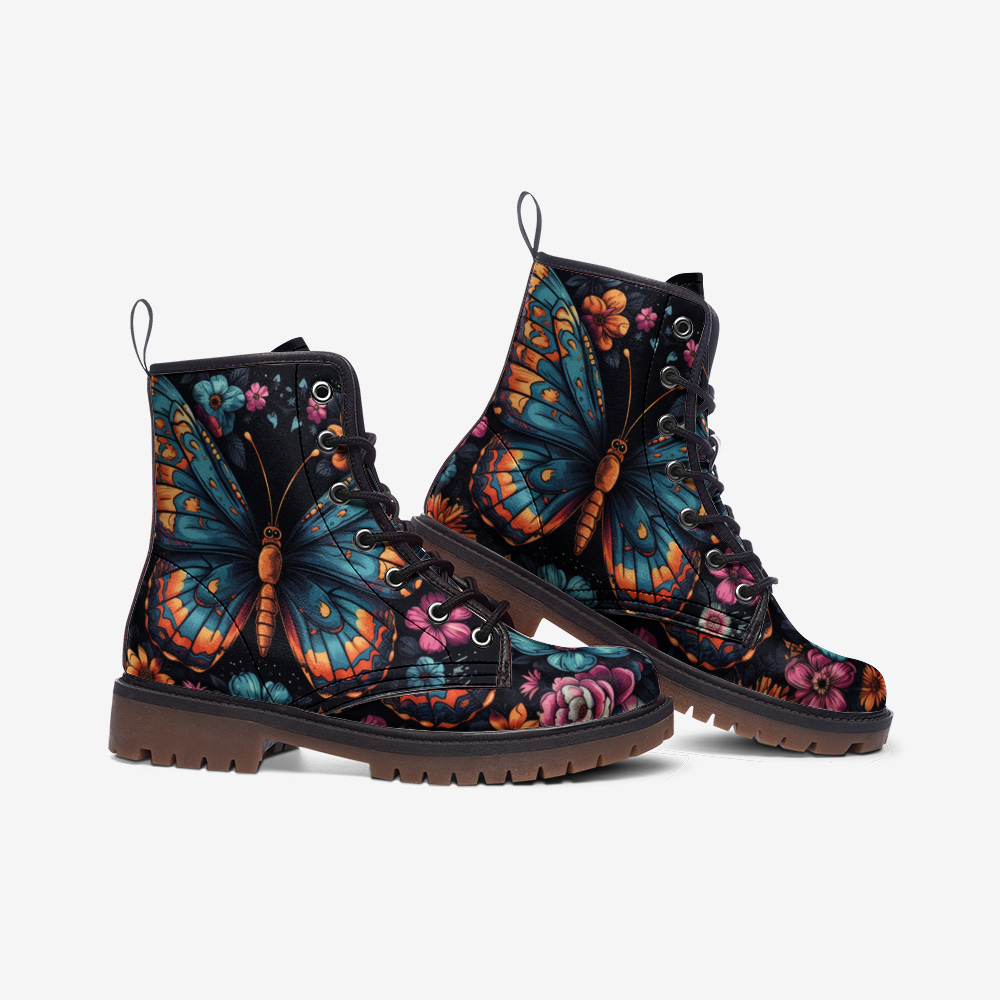 Whimsical Monarch Butterfly Combat Boots – Vegan Leather
