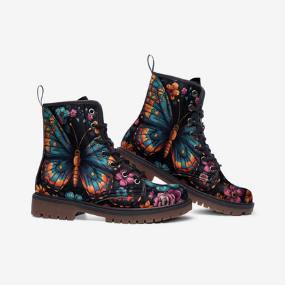 Whimsical Monarch Butterfly Combat Boots – Vegan Leather