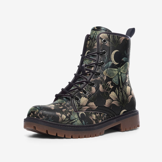 Cottagecore Moth Moon Combat Boots – Vegan Leather