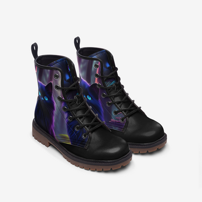 Mystic Moonlight Black Cat Combat Boots – Vegan Leather