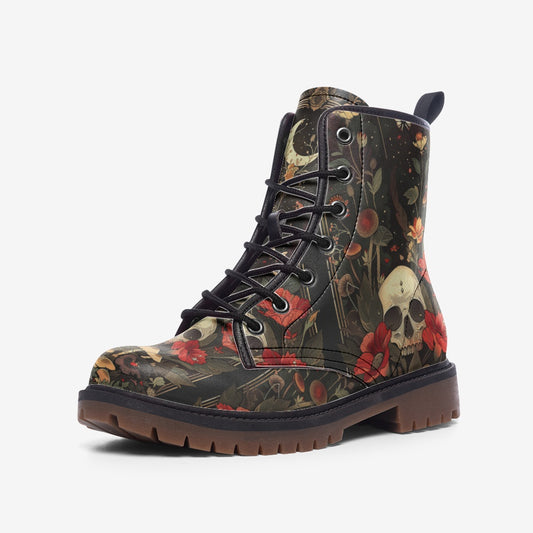 Mystic Forest Skull Combat Boots – Vegan Leather