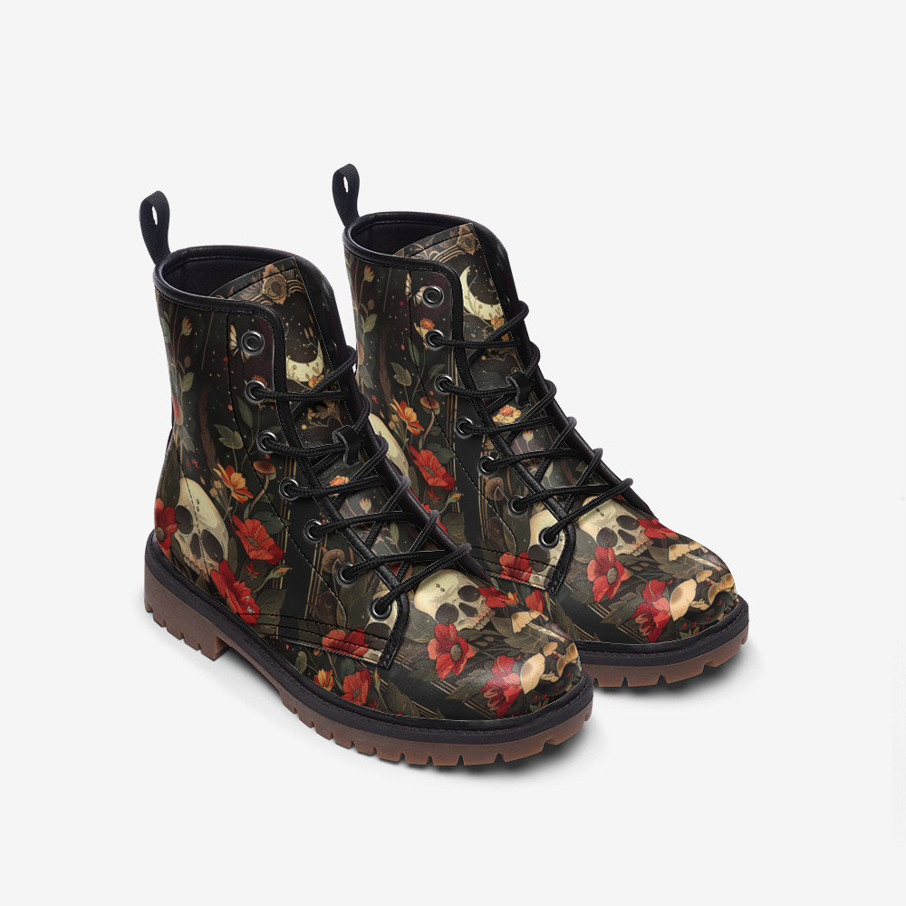 Mystic Forest Skull Combat Boots – Vegan Leather
