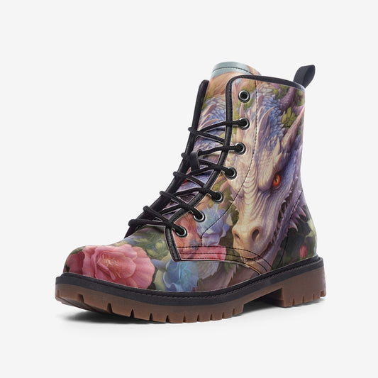 Dragon Floral Fantasy Combat Boots – Vegan Leather