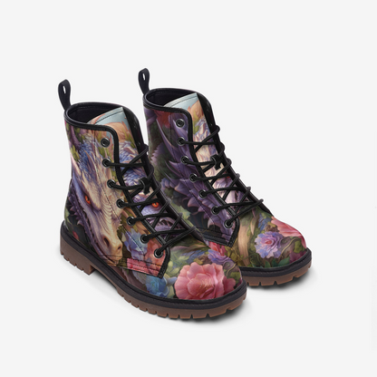 Dragon Floral Fantasy Combat Boots – Vegan Leather