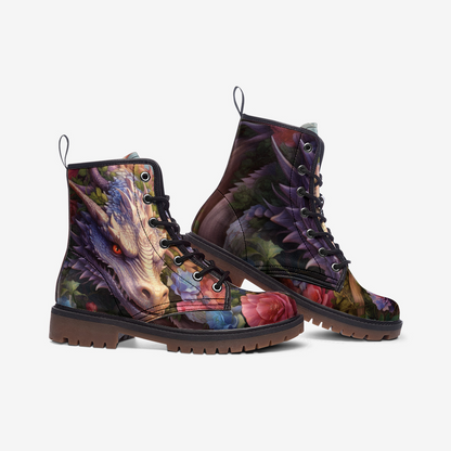 Dragon Floral Fantasy Combat Boots – Vegan Leather