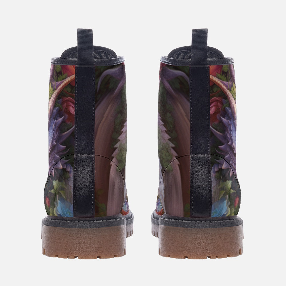 Dragon Floral Fantasy Combat Boots – Vegan Leather