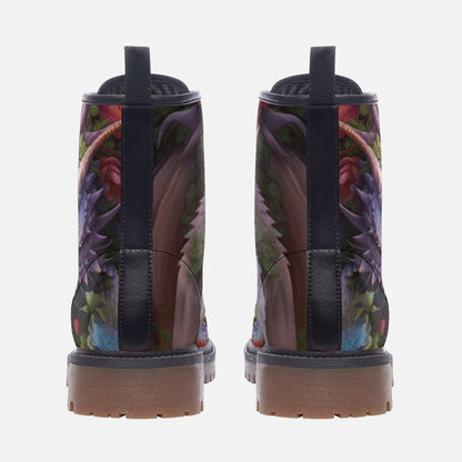 Dragon Floral Fantasy Combat Boots – Vegan Leather