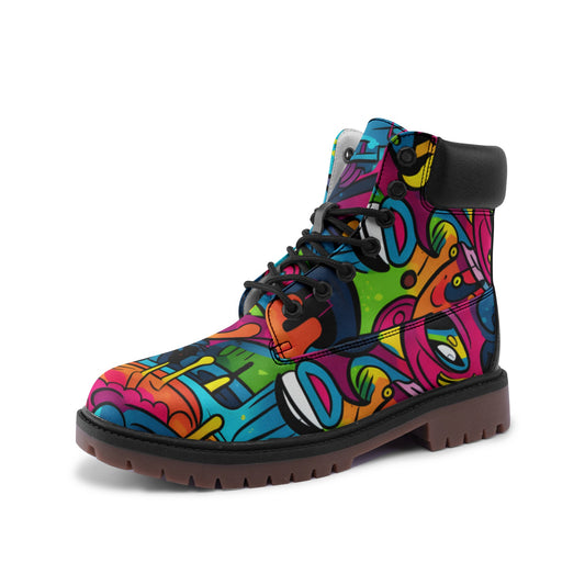 Waterproof Graffiti Combat Boots, Premium Lightweight Microfiber Leather Chukka Boots