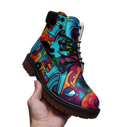 Waterproof Graffiti Combat Boots, Premium Lightweight Microfiber Leather Chukka Boots