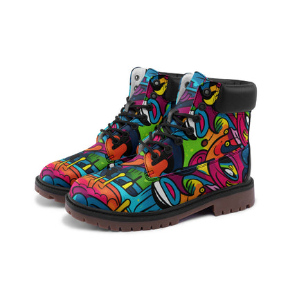 Waterproof Graffiti Combat Boots, Premium Lightweight Microfiber Leather Chukka Boots
